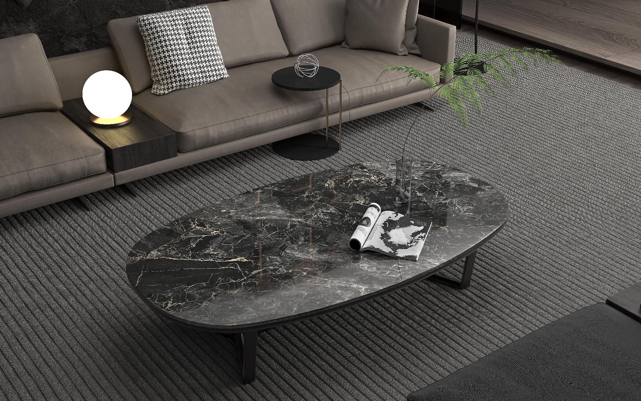 Black Bass sintered stone in a coffee-table setting