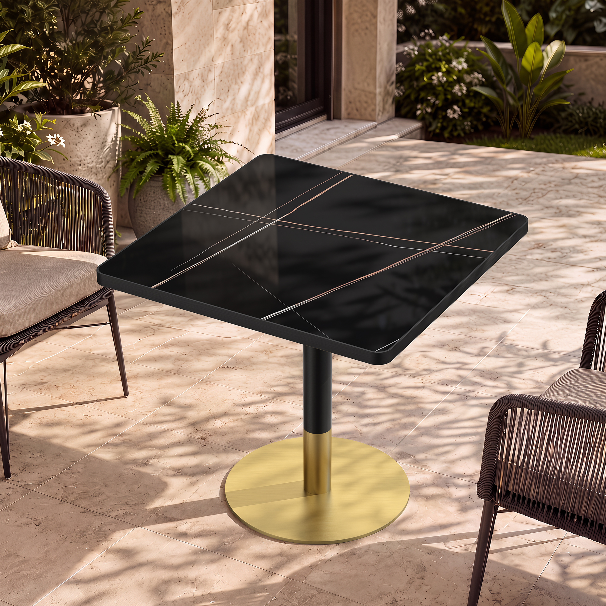 Laurent Black Gold Square Table — scene
